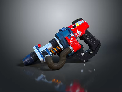 Heavy Duty Industrial Handheld Drill With Red Blue Design Robust Structure And Flexible Hose 3d model