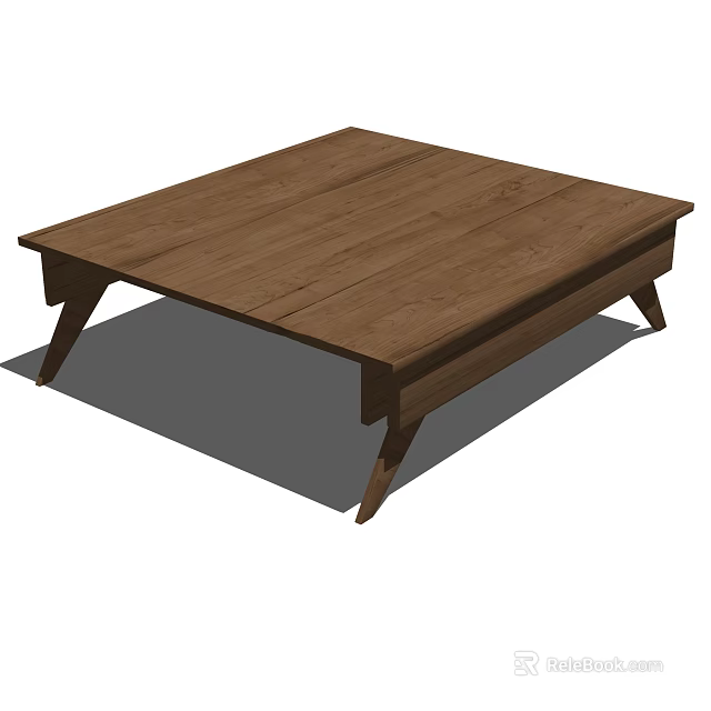 Wooden Square Coffee Table With Simple Design And Four Legs For Living Room 3d model 