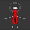 Mythical Character In Red Qipao With White Hat Circular Rings Swords And Magical Creature