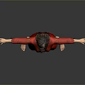 Woman In Red Traditional Costume With Arms Outstretched Against Gray Background