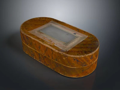Oval Brown Wooden Storage Box With Transparent Window And Decorative Patterns 3d model