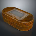 Oval Brown Wooden Storage Box With Transparent Window And Decorative Patterns