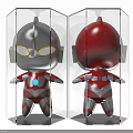 Cute Dolls With Silver Red Heads Transparent Display Cases Yellow Eyes And Red Silver Bodies