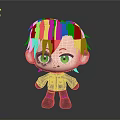 3D Cartoon Character With Red Hair Green Eyes Freckles And Black Outfit