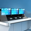 Modern Office Desk With Multiple Monitors And Ergonomic Chair Setup 3d model