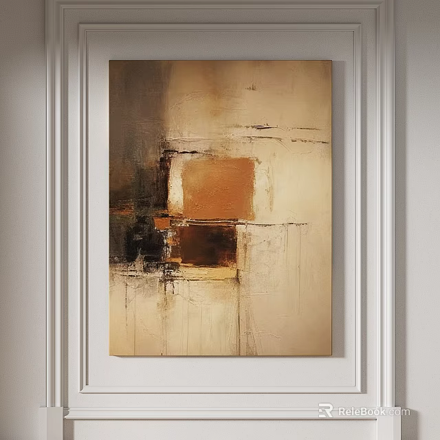 Modern Abstract Painting With Warm Brown Beige Tones Textured Brushstrokes And Geometric Blocks 3d model 