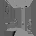 Modern Family Bathroom With Grey Marble Tiles Built In Washing Machine And Glass Shower Area