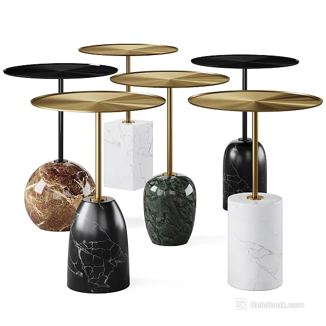 Modern Elegant Side Tables with Marble Bases and Brass Metal Frames 3d model