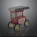 Red Popcorn Food Cart With White Awning And Gold Wheels Transparent Windows