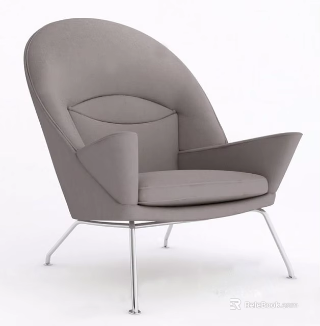 Modern Gray Upholstered Accent Chair with Sleek Metal Legs and Curved Backrest 3d model 