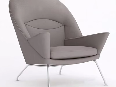 Modern Gray Upholstered Accent Chair with Sleek Metal Legs and Curved Backrest 3d model
