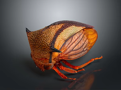 Colorful Insect With Orange Brown Body Red Legs And Textured Spotted Wings Displayed 3d model