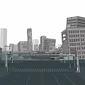 Wireframe Style Detailed Modern Urban Cityscape With Tall Buildings And Street