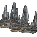 Decorative Rock Formation With Tall Stone Structures And Stacked Base Stones 3d model