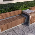 Tree Pit Design With Wooden Benches Stone Countertop And Green Plants On Gray Tiles 3d model