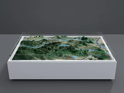 Commercial Topographic Model Display Equipment With Transparent Cover White Base And Mountain River Terrain 3d model