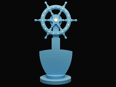 Aquarium Fish Tank With Blue Ship Wheel Decor And Black Background 3d model