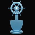 Aquarium Fish Tank With Blue Ship Wheel Decor And Black Background