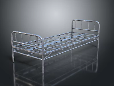 Double Bed with Railed Metal Frame and Simple Modern Bedroom Furniture Design 3d model