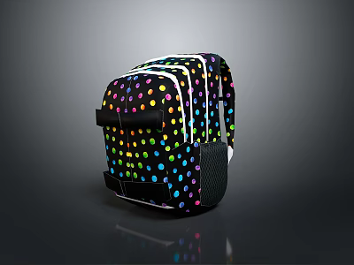 Colorful Polka Dot Pattern Black Backpack With Stylish Design And Practical Pockets 3d model