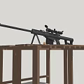 Sniper Rifle With Scope And Bipod On Wooden Table Near Ammunition Crates