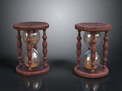 Two Vintage Hourglasses With Wooden Stands And Glass Containers Holding Sand 3d model