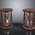 Two Vintage Hourglasses With Wooden Stands And Glass Containers Holding Sand