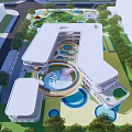Vibrant Children's Playground With Green Lawns Circular Play Structures Slides Colorful Paths And Trees