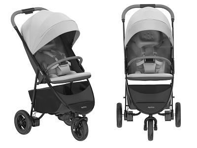 Modern Baby Stroller With Grey Canopy Black Frame And Two Angle Views 3d model