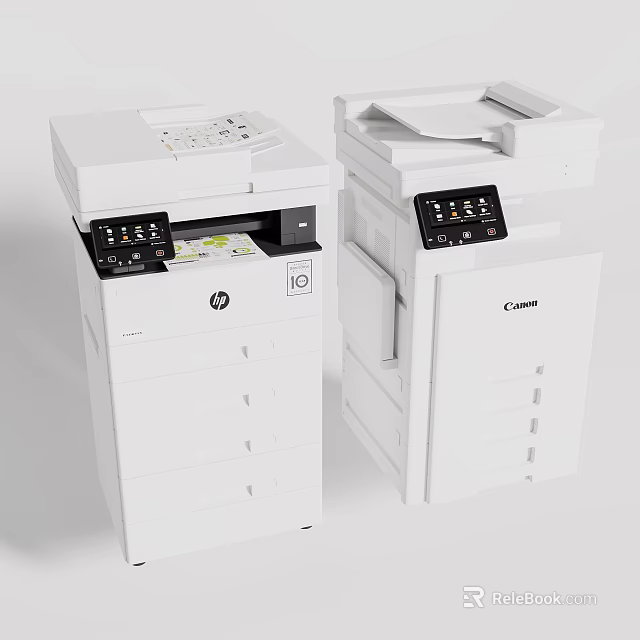 White HP and Canon Multifunctional Office Appliances Printers for Modern Workspace 3d model 