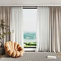 Double Layer Linen Curtains With Sheer Panels For Living Room Window Lake Green Landscape View