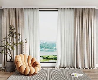 Modern Curtain Window Screen 3d model