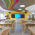 School Art Classroom Interior With Colorful Ceiling And Desks 3d model