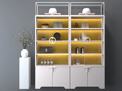 Elegant White Decorative Cabinet With Glass Doors And Illuminated Display Shelves 3d model