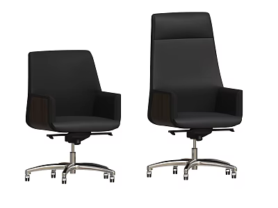Ergonomic Black Leather Office Chairs With Wooden Armrests And Metal Swivel Base 3d model