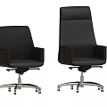 Ergonomic Black Leather Office Chairs With Wooden Armrests And Metal Swivel Base