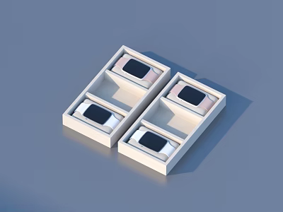 Square Black Dial Clocks In White Boxes For Home Decor 3d model