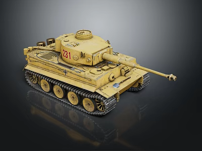 Military Tank Model In Sand Yellow With Number 21 Tracks And Cannon 3d model