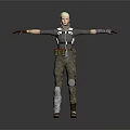 Game Movie Character With Blonde Hair Gray Top Harness Camouflage Pants And Knee Pads