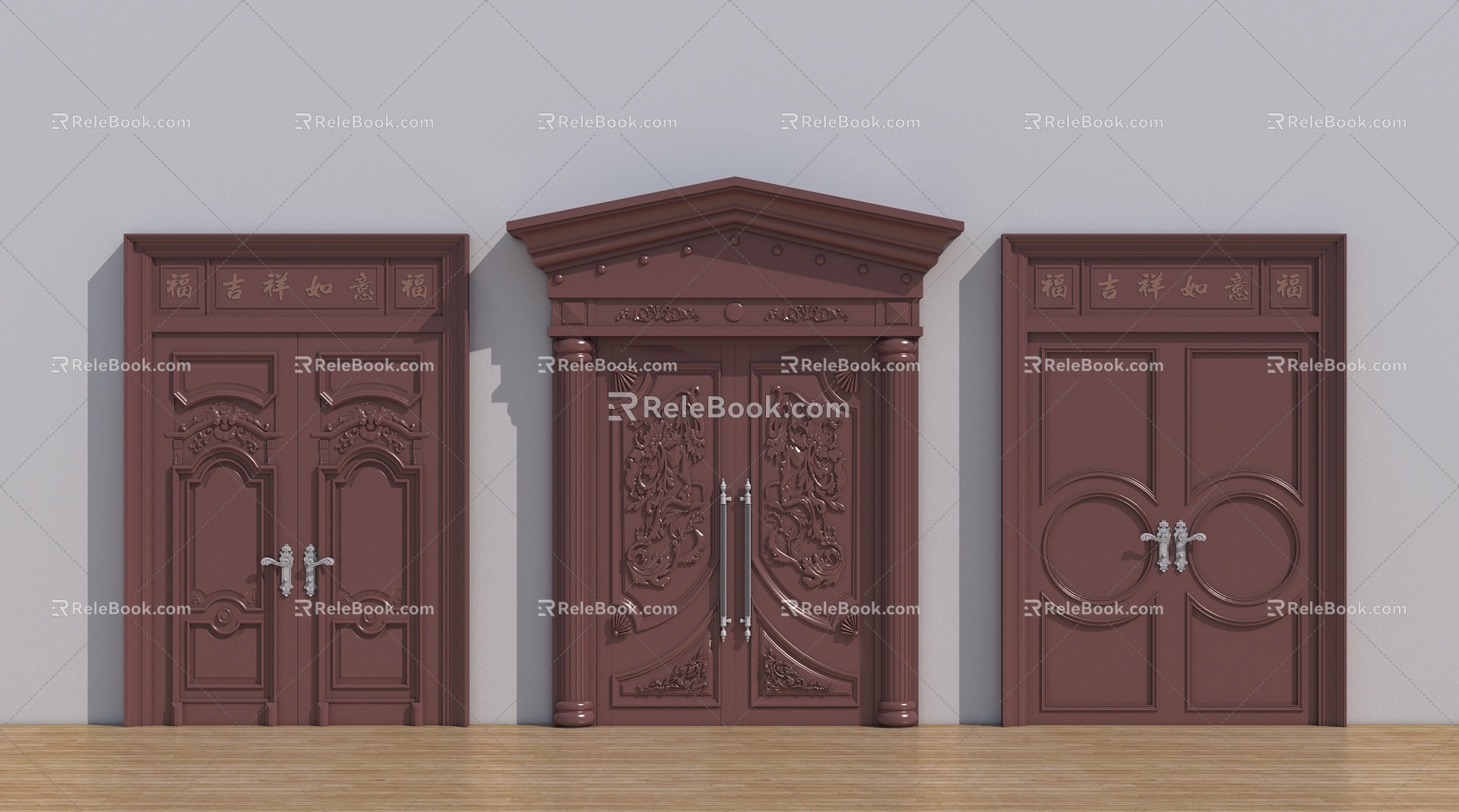 European-style double door 3d model