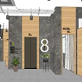 Modern Retail Interior Space With Gray Walls Wooden Decor Wall Photos And Green Plants