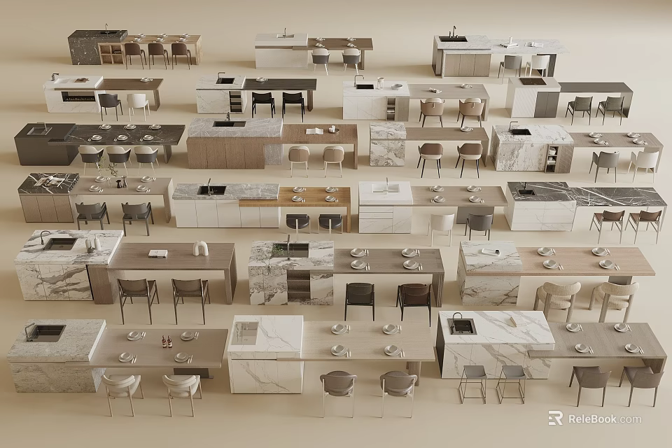 Modern Dining Table Set Collection With Multiple Designs And Chair Combinations 3d model