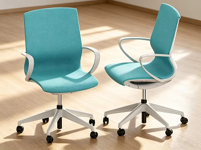 Blue Upholstered Office Chairs With Armrests Swivel Casters And Metal Base 3d model