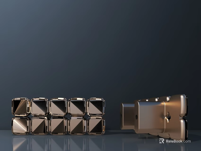 Modern Metallic Cube Structures With Geometric Design On Dark Background 3d model