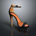 Stylish Black And Orange High Heels With Stiletto Heel Platform Sole Ankle Strap