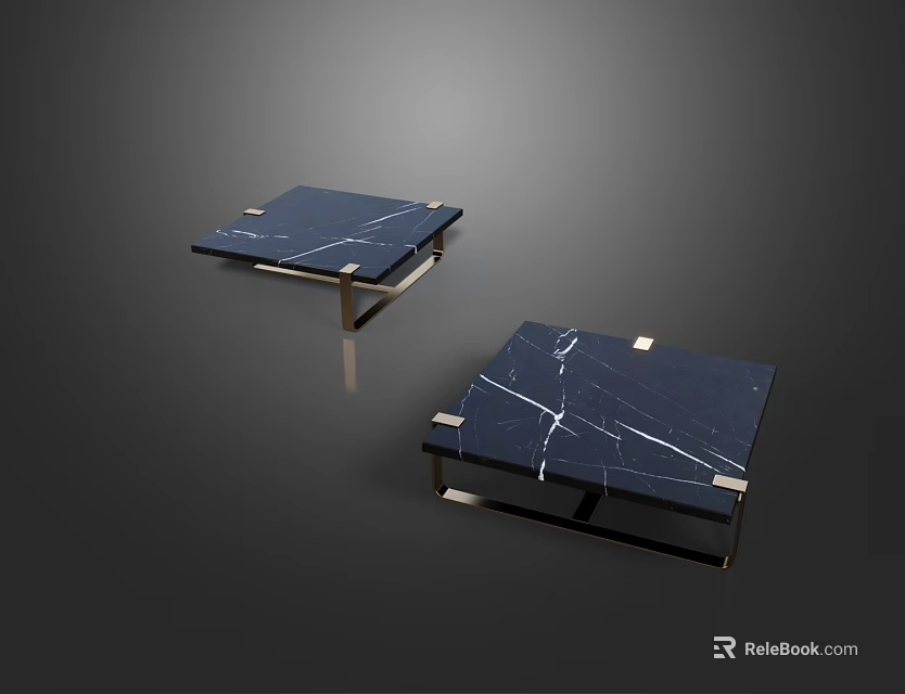 Two Square Sports Equipment Pieces With Dark Blue Marble Tops And Metal Frames 3d model 
