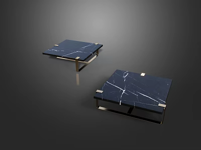 Two Square Sports Equipment Pieces With Dark Blue Marble Tops And Metal Frames 3d model