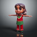 3D Rendered Little Girl With Braided Hair And Flowers In Red Green Outfit Arms Outstretched