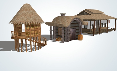 Chinese-style thatched house 3d model