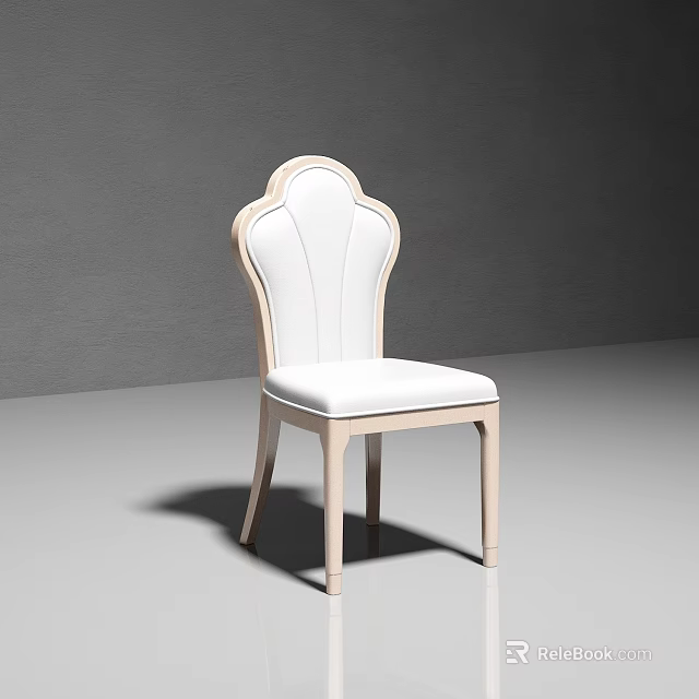 Modern White Upholstered Dining Chair With Scalloped Back And Light Wood Frame 3d model 